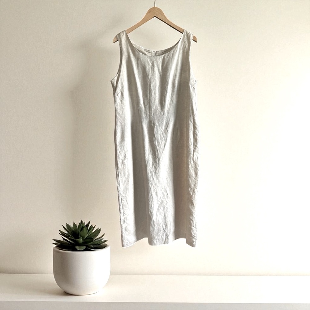 R & K Original Vintage Beige Linen Rayon Maxi Dress | Size 16 P - Picture 2 of 6
